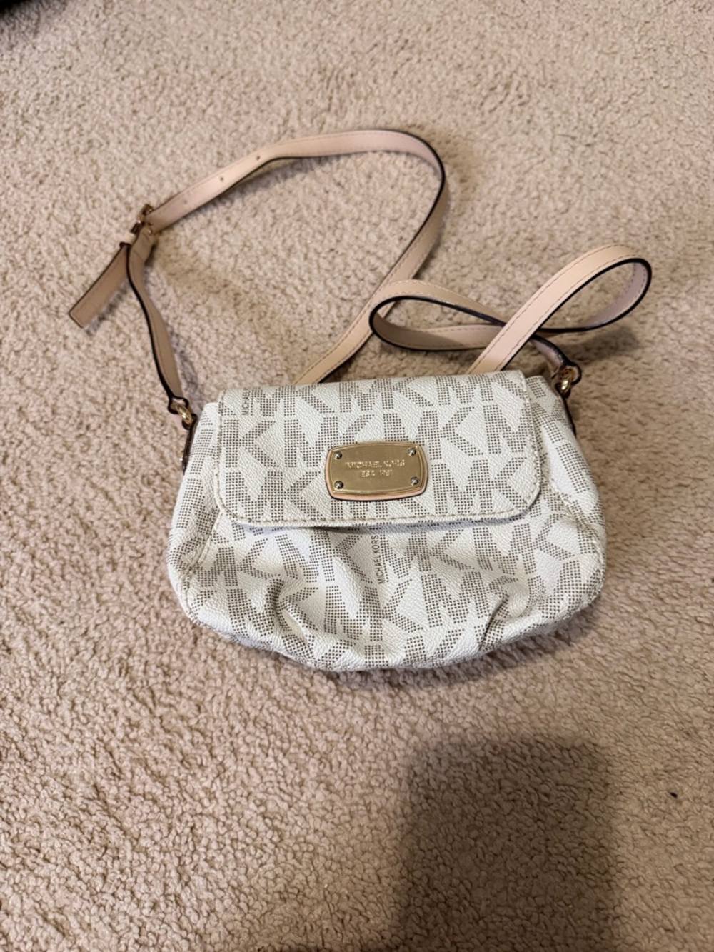 Michael Kors White and Blush Logo Crossbody Bag